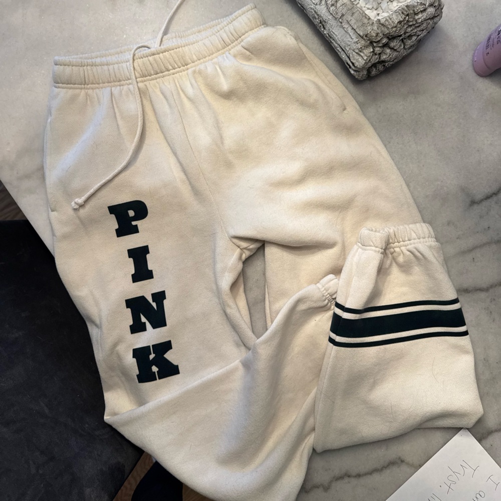 Pink by Victoria's Secret Cream College campus high waist Sweatpants Black XS